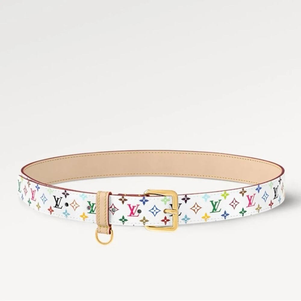 Louis Vuitton x Murakami White Multicolor Logo D-Ring Belt 90 2025 LTD RARE NEW